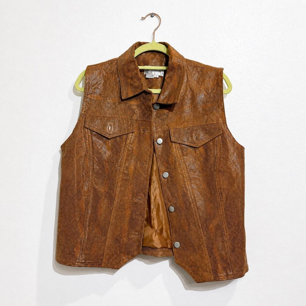Bagatelle Brown Textured Genuine Leather Snap Front Vest Sz L